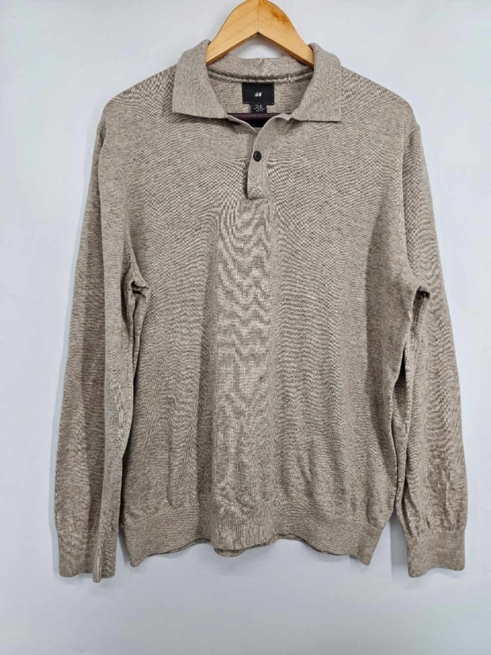 H&M Men's XL Oatmeal Beige 100% Cotton Knit Long Sleeve Polo Sweater